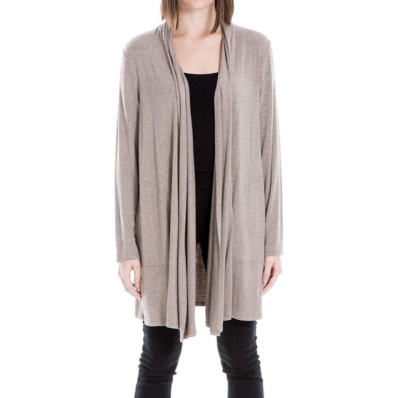 Max Studio Open Front Heathered Cardigan Womens XS Brown Long Draped Casual NWT - Picture 1 of 6